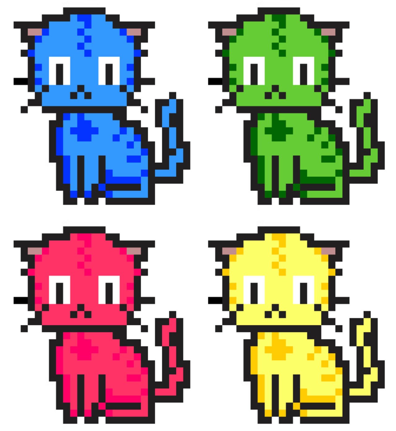 CryptoCats #419, #197, #583, & #233. Courtesy of the artists and jwpe