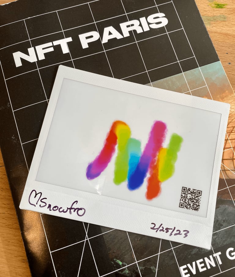 Snowfro, (Polaroid of) Chromie Squiggle #9627, 2022. Courtesy of Leila Khazaneh