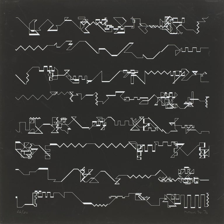Screenprint from “Scratch Code” series by Manfred Mohr, 1970-1976. V&A Museum no: E.144-1978. © Manfred Mohr