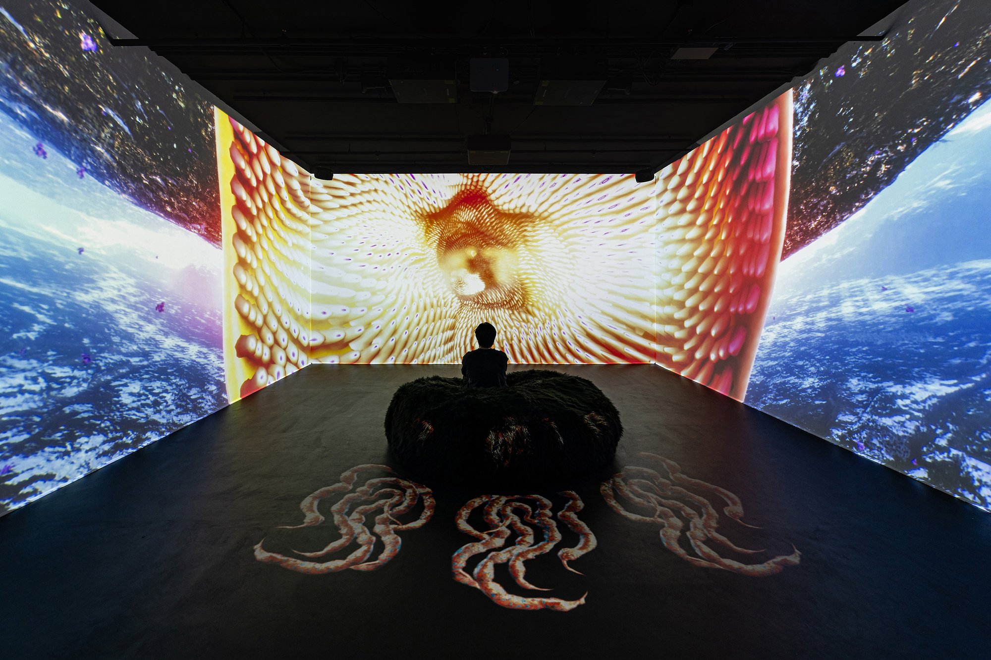 Installation view of “Techne Homecoming” at Onassis ONX, New York, 2026, with work: Miriam Simun, Contact Zone Level 2, 2024. Photography by Mikhail Mishin. Courtesy of the artist and ONX Studio