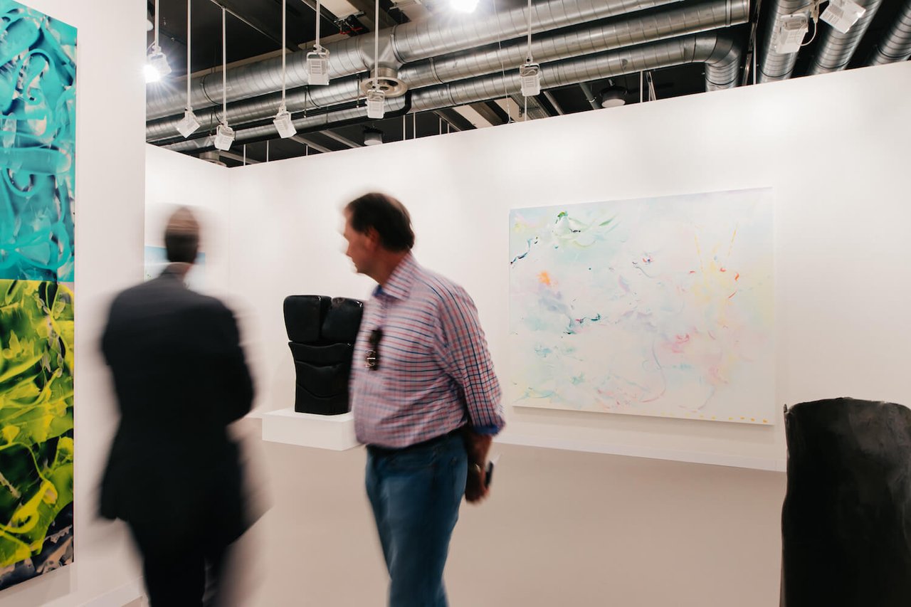 Installation view of Galerie Nathalie Obadia at Art Basel 2023 with work: Fiona Rae, Such stuff as dreams are made on (2019). Courtesy of the artist and Galerie Nathalie Obadia