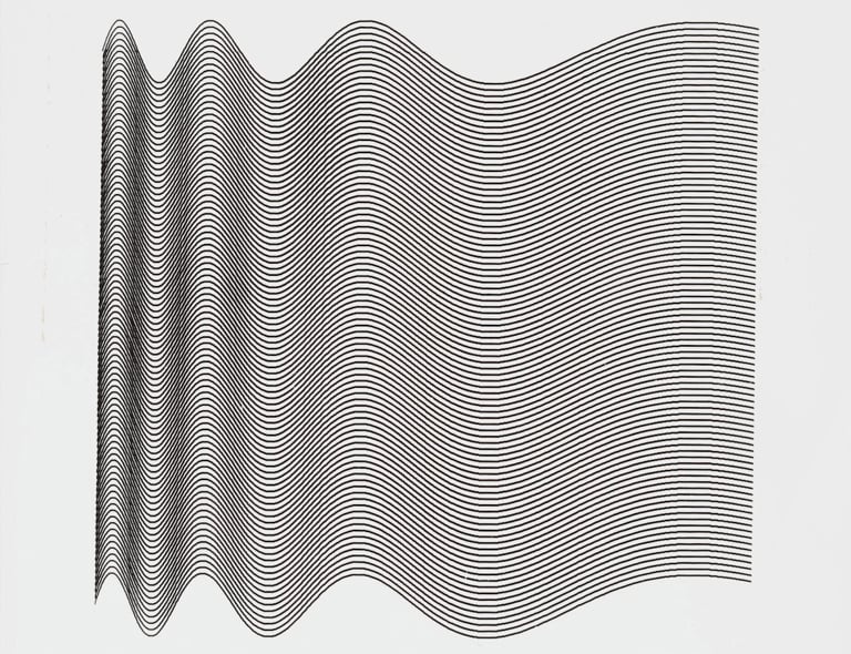 A. Michael Noll, Ninety Parallel Sinusoids with Linearly Increasing Period, 1964. Courtesy of the artist and Victoria and Albert Museum, London