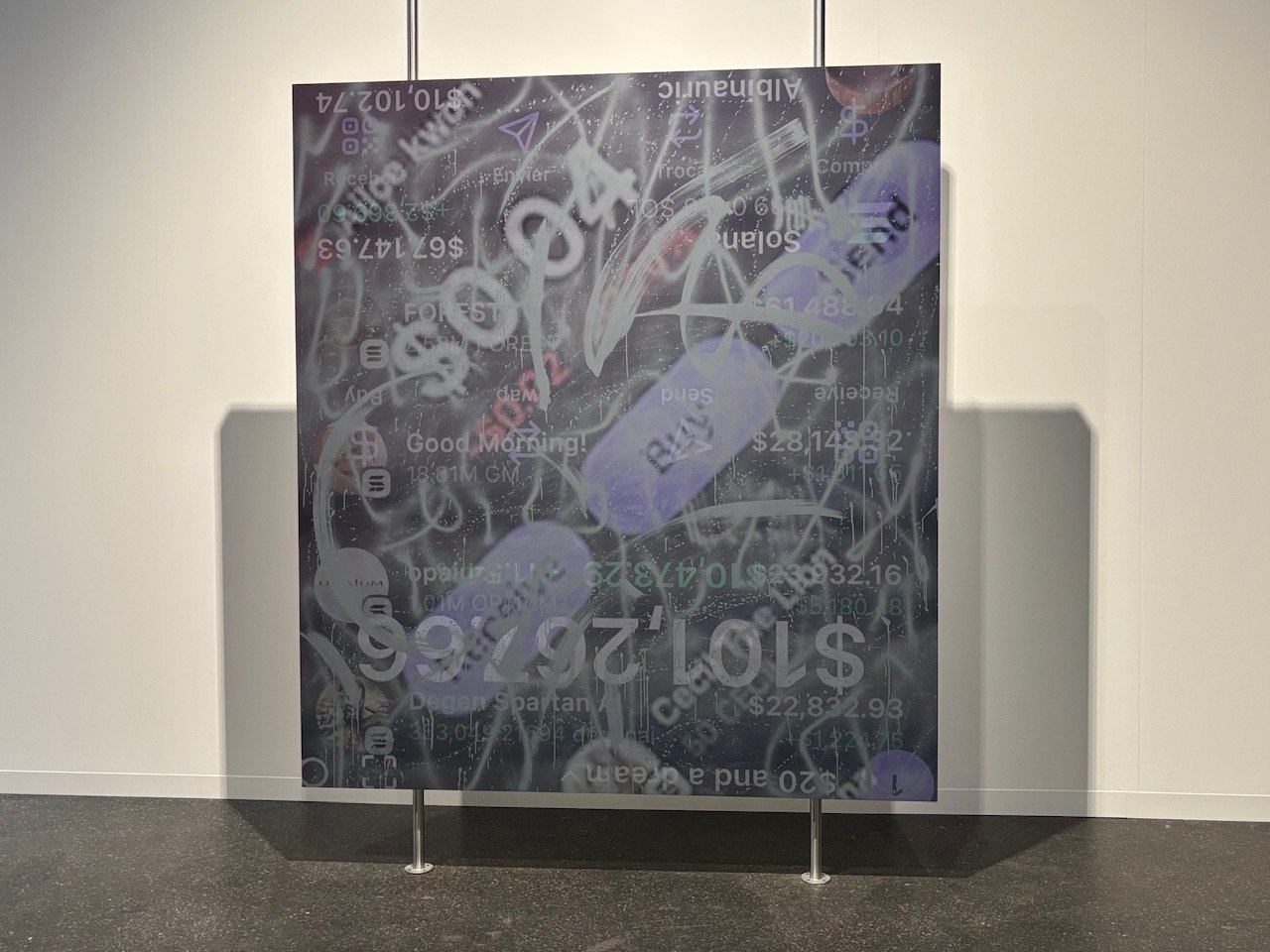 Avery Singer, Shit Coin Maxi (2025), on Hauser &amp; Wirth's stand at Zero 10. Photography by Right Click Save