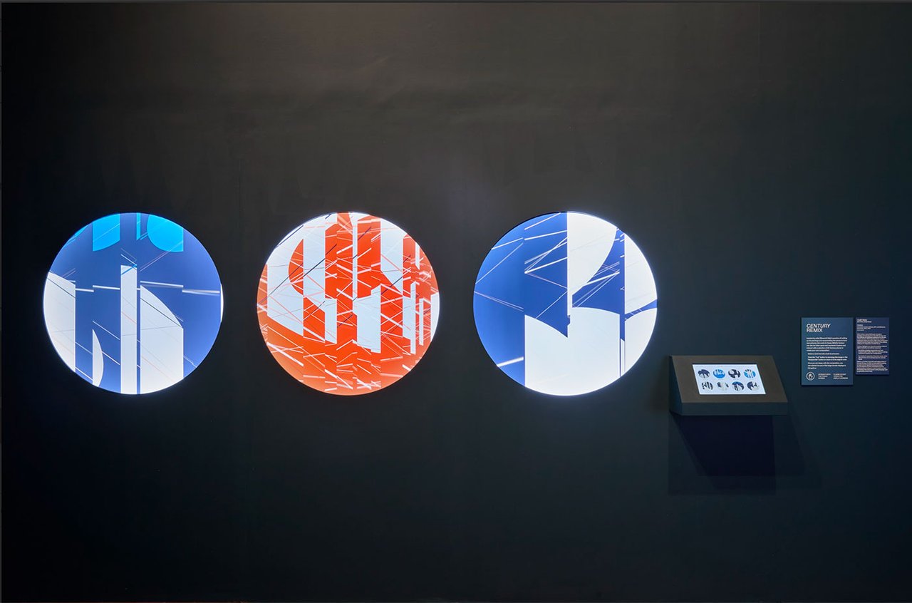 Installation shot of three works by Casey Reas from the series Century, 2021. Courtesy of Toledo Museum of Art