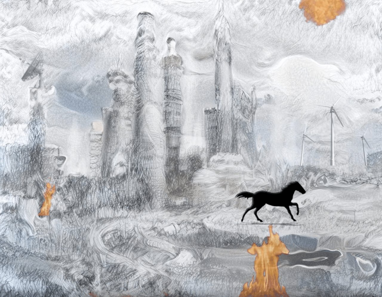 Anne Spalter, Escaping Horse, 2020. Courtesy of Museum of Crypto Art Genesis Collection