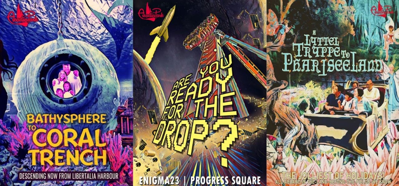 Credit: Arcadia Park Attraction Posters, 2022. Courtesy of Simon Indelicate