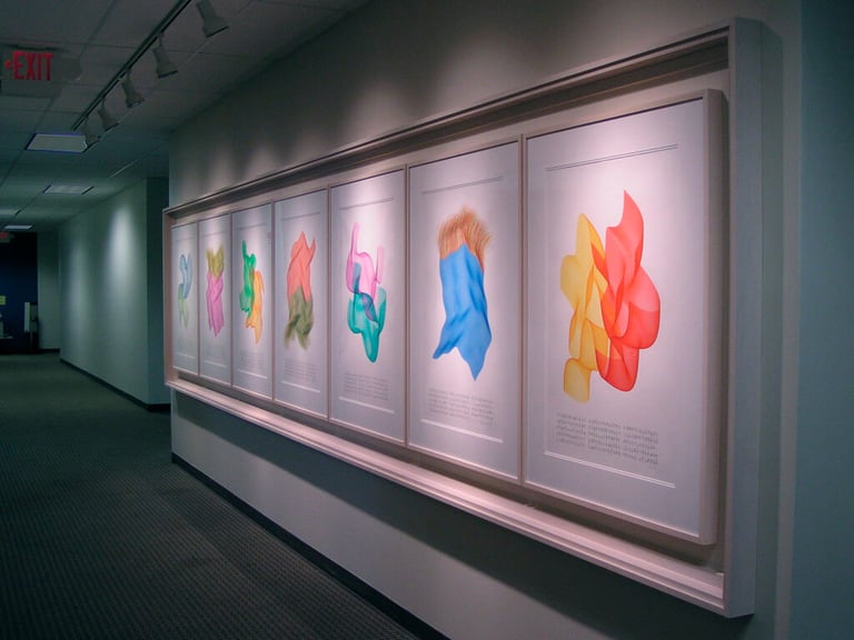 Installation view of Roman Verostko, Flowers of Learning, 2006 at Spalding University Academic Center. Courtesy of the artist