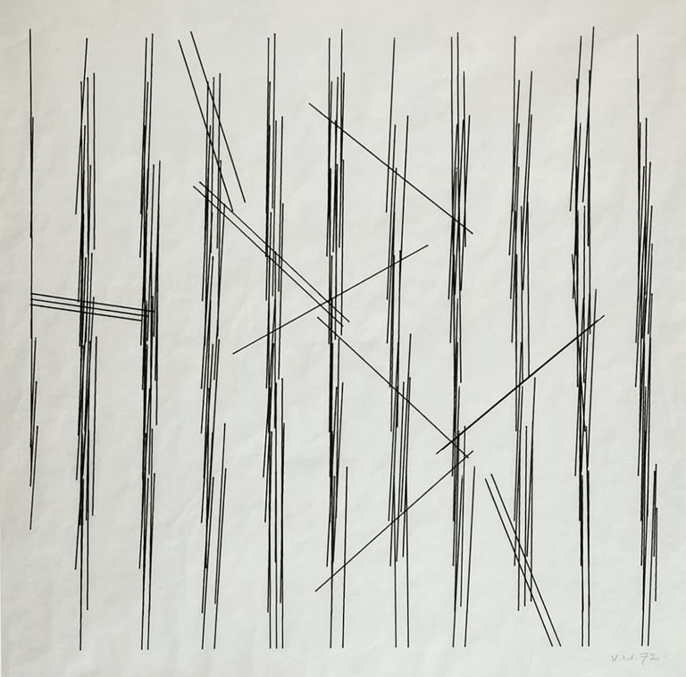 Vera Molnar, Du Cycle: Segments et leurs Croisements No. 8 (Of the Cycle: Segments and their Intersections), 1972. Courtesy of The Anne and Michael Spalter Digital Art Collection