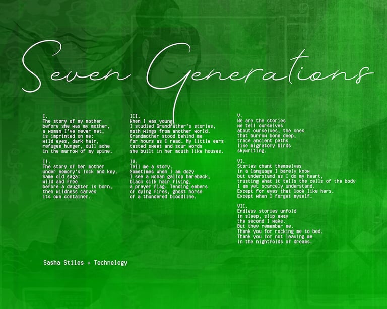 0xDEAFBEEF, Chronophotograph #264 (2023) and Sasha Stiles, Seven Generations (2024). Courtesy of the artists
