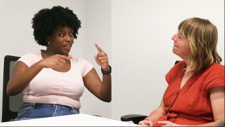 Helen Knowles, Film stills from (above) Caring Code: A Psychotherapy Session and (below) Caring Code — Looking After Children and Training Models (2025). Courtesy of the artist