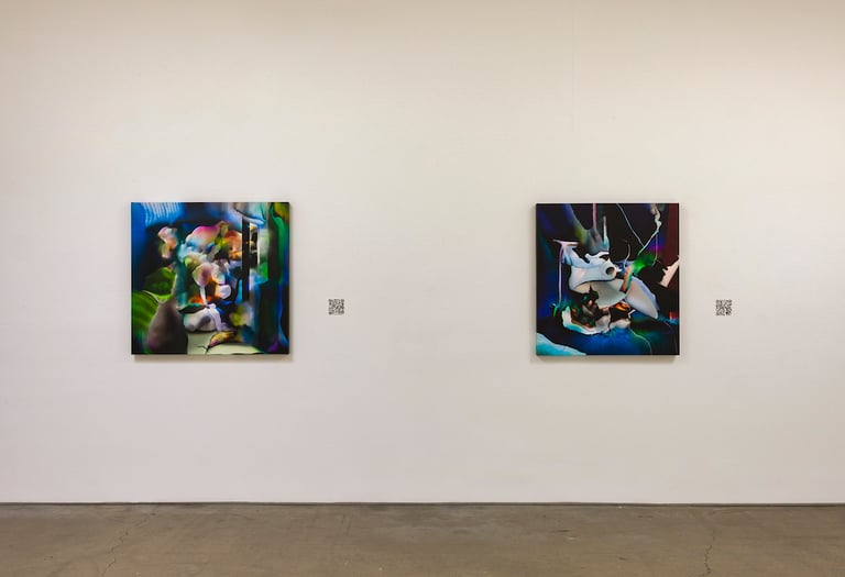 Sara Ludy, Untitled 2 and 3, 2019. Archival digital pigment print on Belgian linen and NFT. MP4 file. Photography by Jeff Mclane. Courtesy of Honor Fraser Gallery, Los Angeles.