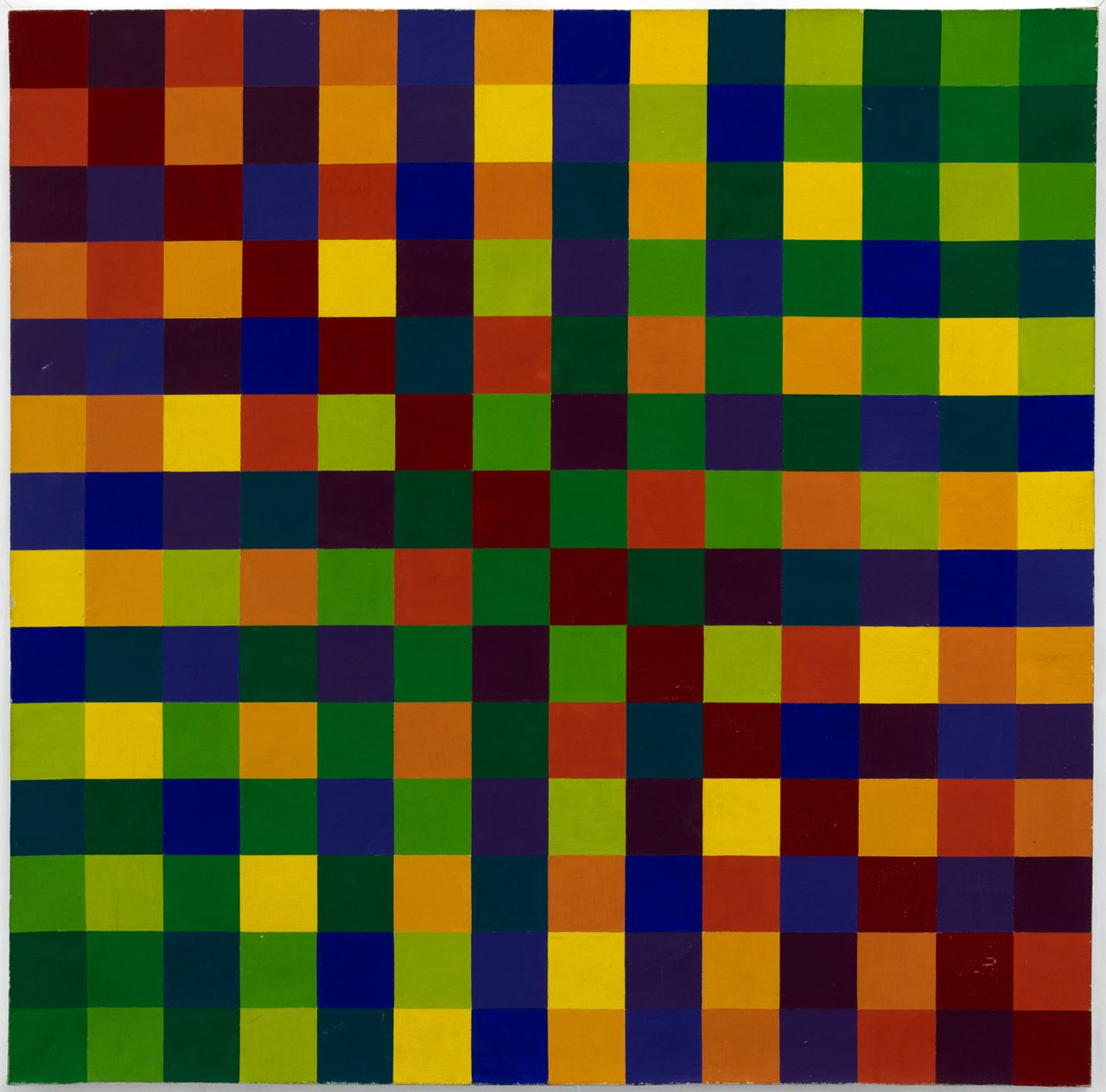 Julio Le Parc, Four Juxtaposed Patterns in 14 Colours, 1959. Lent to “Julio Le Parc | Light. Colour. Action”, Tate Modern, London, by the Atelier Le Parc 2026. © ADAGP, Paris and DACS, London 2025
