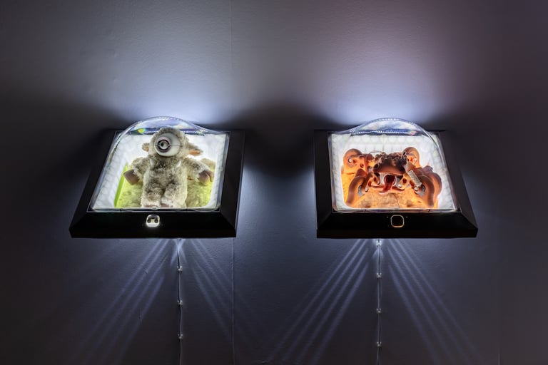 Installation view of “Louis Morlæ, Auto-OOO-Arcadia” at Somerset House, London, 2024-25, with works: As I wait in the fields for you and Will the corn be growing tonight (both works 2024). Photography by Jack Elliot Edwards. Courtesy of the artist and Rose Easton, London