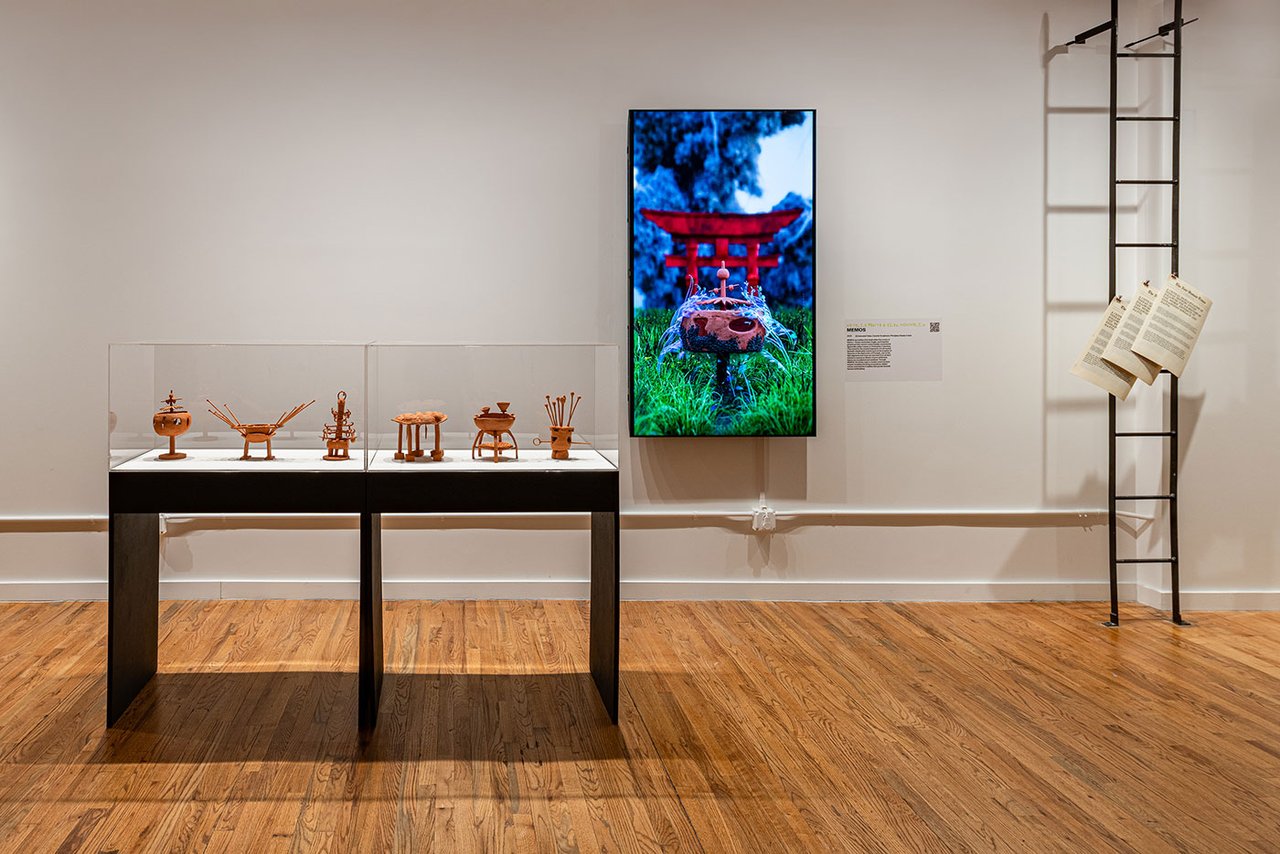 Installation view of “Techne Homecoming” at Onassis ONX, New York, 2026, with work: Natalia Manta & Aias Kokkalis, MEMOS, 2024. Photography by Mikhail Mishin. Courtesy of the artist and ONX Studio
