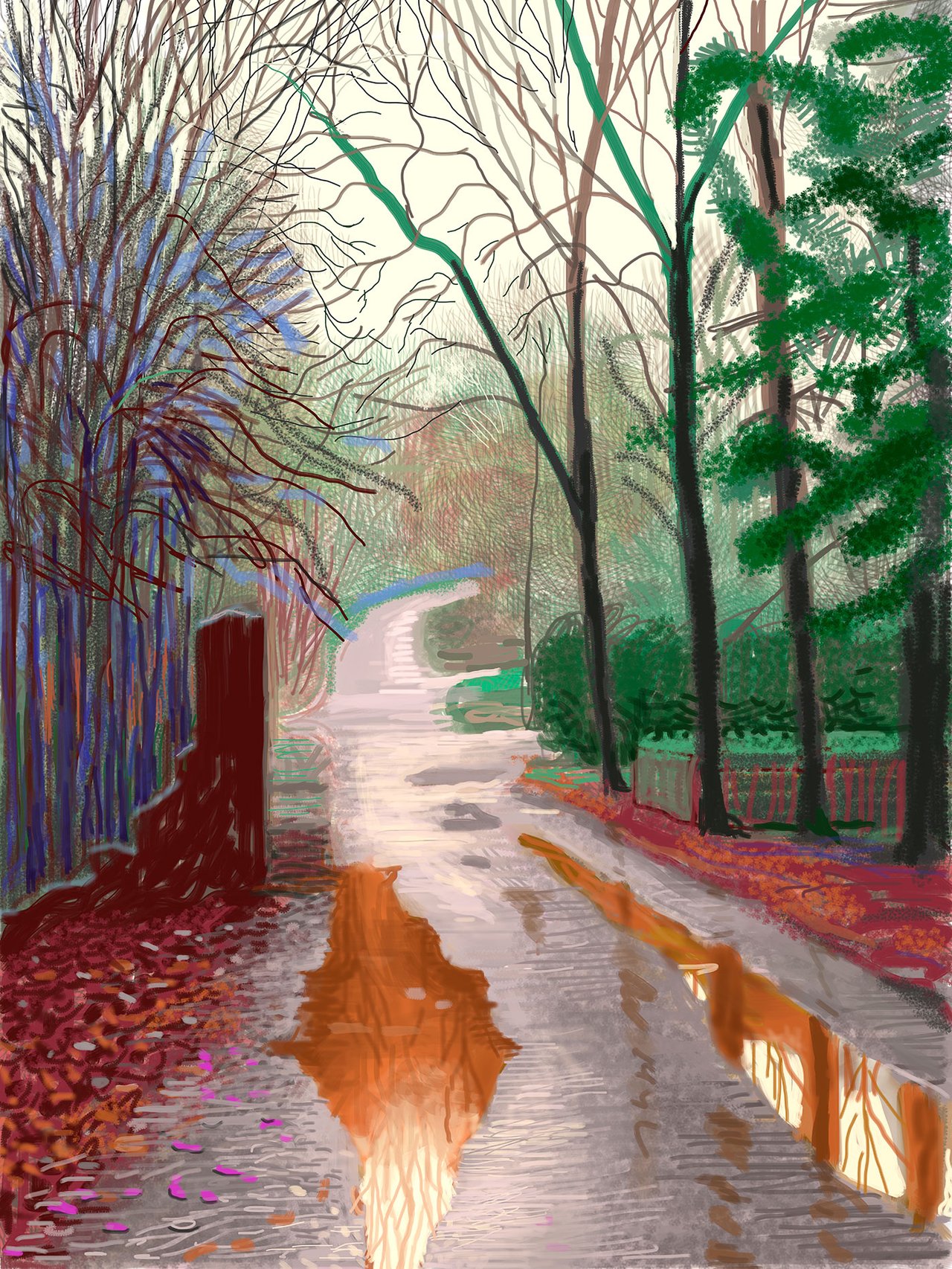 David Hockney, The Arrival of Spring in Woldgate, East Yorkshire in 2011 (twenty eleven) — 29 December, No. 2. iPad drawing. © David Hockney