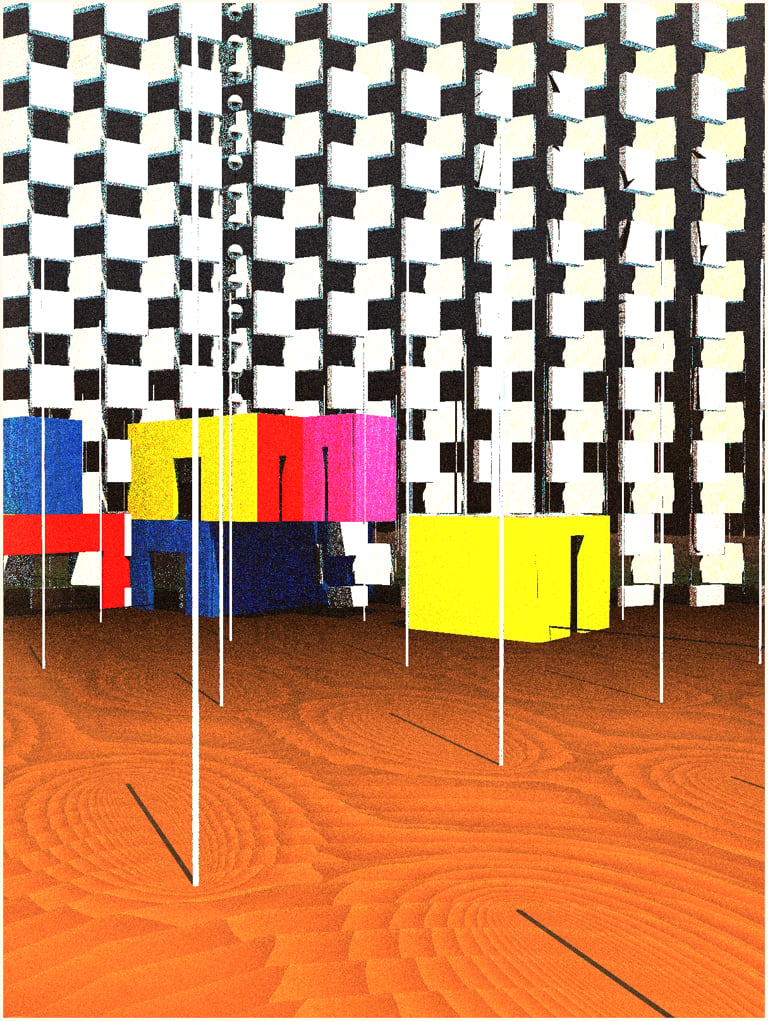 Marcelo Soria-Rodriguez, lo que no está (single view of iteration with surreal lattice), 2022. Courtesy of the artist