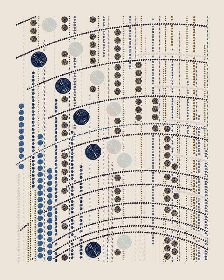 Tyler Hobbs and Dandelion Wist, parametric artist Crisgarner.eth, QQL #53, 2022. Courtesy of the artists